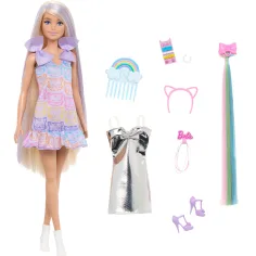 Păpușa Barbie în ținută cu pisică, set de joacă cu șuvițe la modă - Mattel imaginea 3
