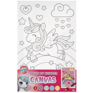 Pictură după numere – Unicorn pe curcubeu, tablou pe pânză, 30 x 19 cm