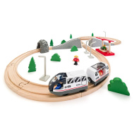 Pistă feroviară din lemn asamblabilă cu tren de persoane și alte accesorii, 45 piese - Woodyland