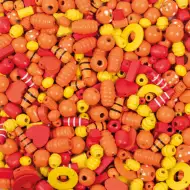 PlayBox: Mărgele de lemn care pot fi fierte, în culori galbene și roșii, set de 250g.