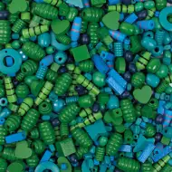 PlayBox: Mărgele de lemn care pot fi fierte, în culori mixte albastru și verde, set de 250g.