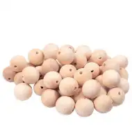 PlayBox: Mărgele din lemn natural de 25mm, pachet de 50 bucăți.