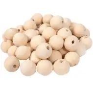 PlayBox: Mărgele din lemn natural de 30mm, pachet de 50 bucăți.
