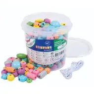 PlayBox: Set de mărgele din lemn pastelat, 250 g, diverse forme și mărimi.