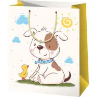 Prietenia dintre un câine și un pui pe o geantă de cadouri exclusivă de dimensiuni mari 27x14x33cm