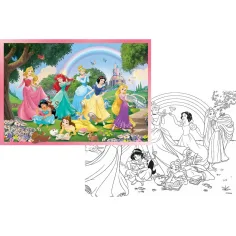 Prințese Disney curcubeu 2 în 1 puzzle de 108 piese și carte de colorat 70x50cm - Lisciani imaginea 2