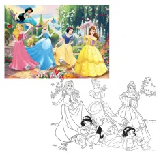 Prințesele Disney 2 în 1 puzzle de 108 piese și carte de colorat 70x50cm - Lisciani imaginea 2