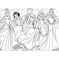 Prințesele Disney 2 în 1 puzzle maxi de 60 piese și carte de colorat 70x50cm - Lisciani imaginea 2