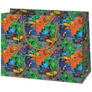 Pungă cadou de dimensiune medie cu T-Rex pe skateboard 18x10x23cm