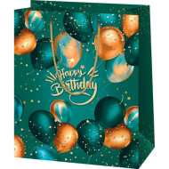 Pungă de cadou „Happy Birthday”, verde, exclusivă, mărime normală 11 x 6 x 14 cm