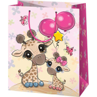 Pungă de cadou exclusivă, de dimensiune medie, cu imprimeu cu girafe 18x23x10cm
