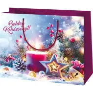 Pungă de cadou exclusivă de dimensiuni mari cu inscripția "Boldog Karácsonyt!" 27x14x33cm