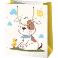 Pungă de cadou medie cu model de câine și pui 18x10x23cm