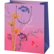 Pungă de cadou violetă cu model floral, de dimensiune medie, 18x10x23cm