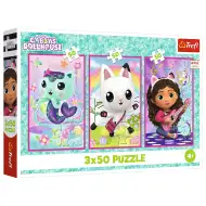 Puzzle 3x50 piese - Căsuța de păpuși a lui Gabi cu Gabi și pisicile - Trefl