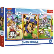 Puzzle cu 3x80 piese cu câini zâmbitori din Patrula Cățelușilor - Trefl