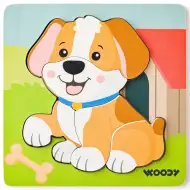Puzzle cu 5 piese cu câini din lemn - Woodyland