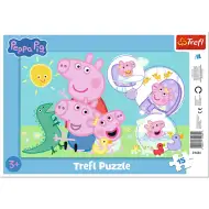 Puzzle cu ramă Peppa Pig – Distracție în familie, 15 piese – Trefl
