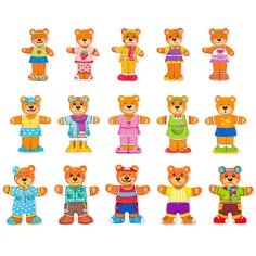 Puzzle din lemn cu familie de urși îmbrăcabili - Woodyland imaginea 3