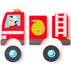 Puzzle din lemn pentru copii cu pompieri, 5 bucăți - Woodyland imaginea 2