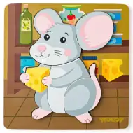 Puzzle pentru bebeluși cu 5 piese din lemn cu tematică de șoarece - Woodyland