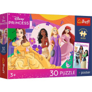 Puzzle pentru copii Prințesele Disney, 30 piese, Premium Plus, cu poster - Trefl