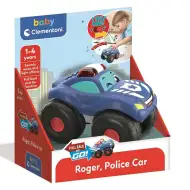 Roger, mașinuță de poliție baby cu mecanism de tragere înapoi, cu sunete și lumini - Clementoni