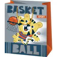 Sac de cadou de dimensiune medie cu leu, 18x23x10cm.