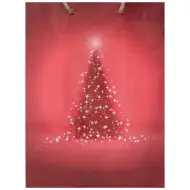 Sac de cadou roșu cu model de brad de Crăciun 17,5x22,5x9,5cm