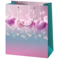 Sacoșă cadou de dimensiune medie cu inimioare croșetate 18x10x23cm