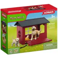 Schleich Farm World – Set de joacă cu căsuță pentru câini și cățeluși Golden Retriever (42722)
