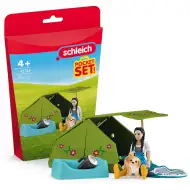 Schleich: Set de joacă Aventură de camping cu Kim și cățelușul său (42745)