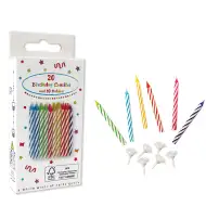 Set de 20 lumânări de aniversare cu model clasic în dungi spiralate.