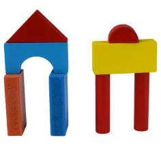 Set de 24 de cuburi colorate din lemn pentru construcție în cutie imaginea 4