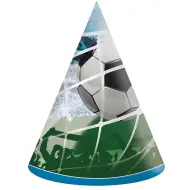 Set de 6 pălării de petrecere pentru ziua de naștere cu tematică fotbalistică.