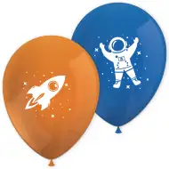 Set de 8 baloane portocaliu-albastru pentru aventură spațială