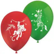 Set de 8 baloane roșu-verde cu animale vesele