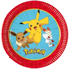 Set de 8 farfurii de hârtie Pokémon, 20 cm