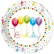 Set de 8 farfurii de hârtie colorate cu inscripția „Happy Birthday”