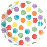 Set de 8 farfurii de hârtie cu buline colorate, 23 cm