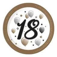 Set de 8 farfurii de hârtie cu inscripția "18" de 23 cm