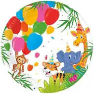 Set de 8 farfurii de hârtie cu model de junglă veselă, 20 cm