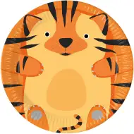 Set de 8 farfurii de hârtie cu model de tigru, 23 cm