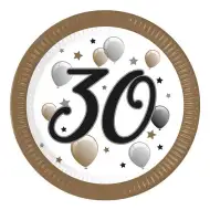 Set de 8 farfurii de hârtie inscripționate "30" de 23 cm