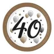 Set de 8 farfurii de hârtie inscripționate "40" de 23 cm