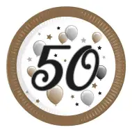 Set de 8 farfurii de hârtie inscripționate "50 de ani", 23 cm