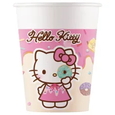 Set de 8 pahare de hârtie Hello Kitty și Kuromi, 200 ml
