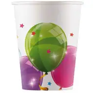 Set de 8 pahare de hârtie cu baloane colorate, 200ml