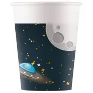 Set de 8 pahare de hârtie cu model de lună și farfurie zburătoare, 200ml