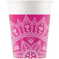 Set de 8 pahare de hârtie mandala fucsia-alb 200ml